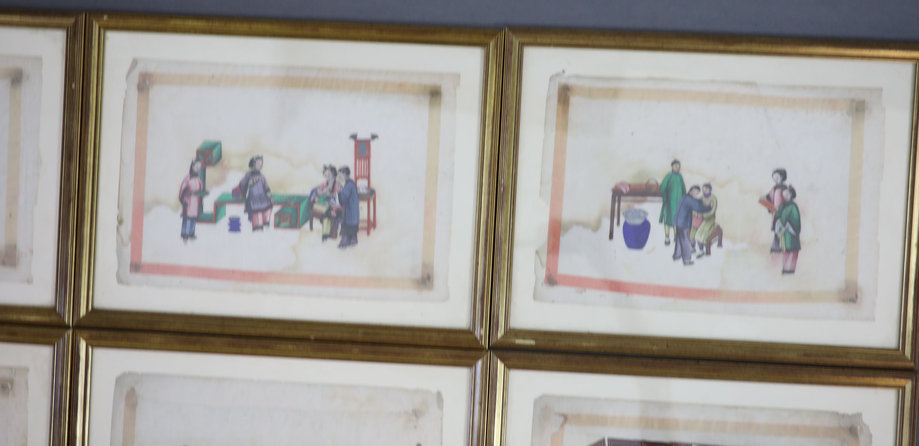 A set of twelve Chinese paintings on pith paper, 19th century, approx. 25.5 x 37cm